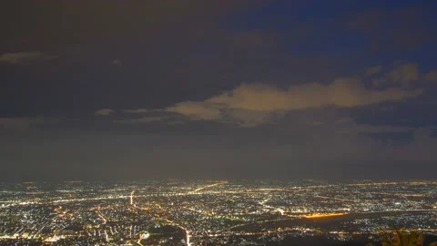4K Timelapse, Lightning storm over Chiang Mai city.  Zoom out shot. Stock Footage 203679480