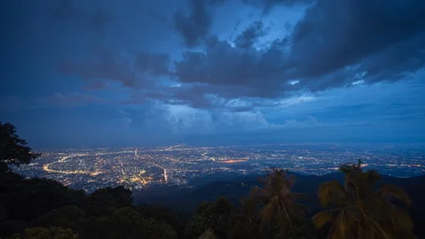 4K Timelapse, Lightning storm over Chiang Mai city. Dangerous storm Stock Footage 203691259