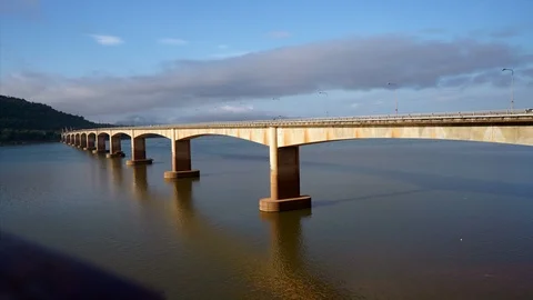 4k timelapse long bridge with beautiful sky moving and cars moving concept Stock Footage 120815719