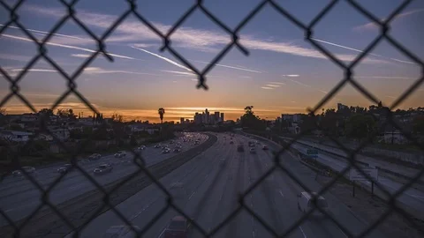 4k Timelapse of Los Angeles from Freeway Over pass Stock Footage 82380406