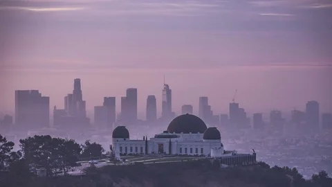 4k Timelapse of Los Angeles Griffith Obs Sunrise 180 pics 10 sec int 29.97 Stock Footage 83435371