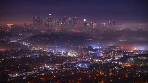 4k Timelapse of Los Angeles from Griffith Park Fog Sunrise DTLA 330 Pics 3 sec i Stock Footage 88981177