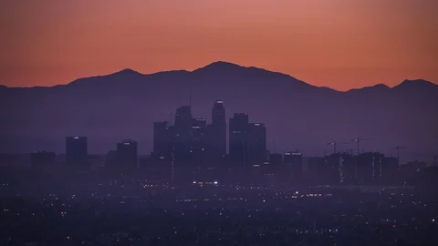 4k Timelapse of Los Angeles from Kenneth Hahn Park Sunrise DTLA 290 pics 10 sec  Stock Footage 96143003