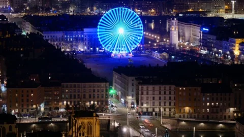4K Timelapse of Lyon with the Big Wheel Stock Footage 108506296