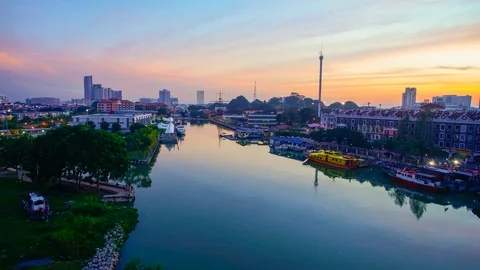 4K Timelapse of Malacca Riverside during sunrise Stock Footage 105137848