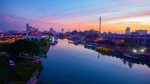 4K Timelapse of Malacca Riverside during sunrise Video stock 105137979