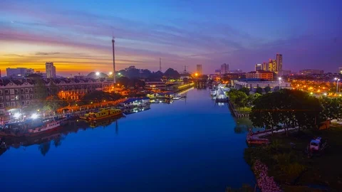 4K Timelapse of Malacca Riverside during sunrise. Stock Footage 115726594