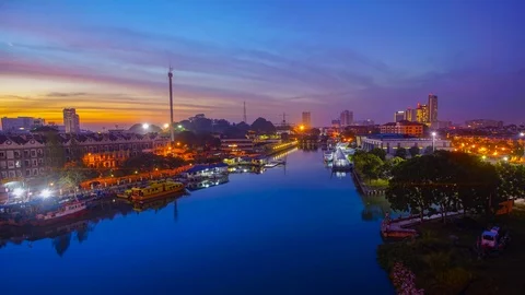 4K Timelapse of Malacca Riverside during sunrise Stock Footage 115728686