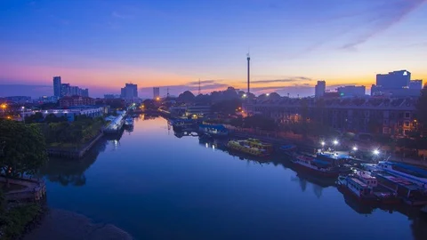 4K Timelapse of Malacca Riverside during sunrise. Video stock 118727737
