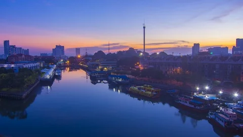 4K Timelapse of Malacca Riverside during sunrise. Stock Footage 118727762