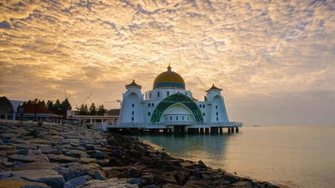 4k Timelapse of Malacca Straits Mosque during magnificent sunset. Stock Footage 90027173
