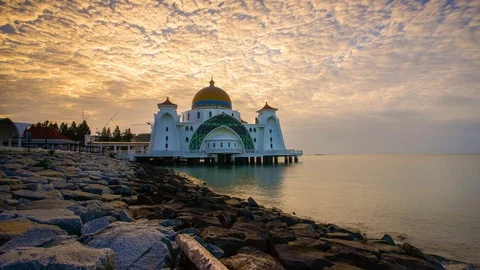 4k Timelapse of Malacca Straits Mosque during sunrise with zoom in effect Stock Footage 90027208