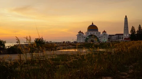 4K timelapse of Malacca Straits  Mosque during sunset. Stock Footage 93065350