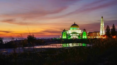 4k Timelapse of Malacca Straits Mosque during magnificent sunrise Stock Footage 93066127