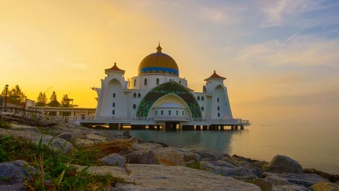 4k Timelapse of Malacca Straits Mosque during magnificent sunset Stock Footage 93098428