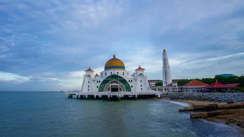 4k Timelapse of Malacca Straits Mosque with dramatic cloud formation Stock Footage 100610059