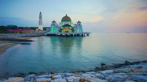 4k Timelapse of Malacca Straits Mosque during magnificent sunset. Stock Footage 103236198