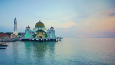 4k Timelapse of Malacca Straits Mosque during sunrise Stock Footage 103236199