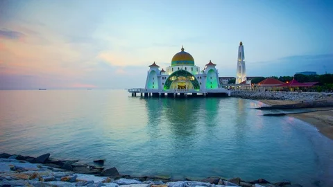 4k Timelapse of Malacca Straits Mosque during magnificent sunset Stock Footage 105138278