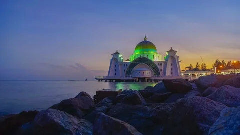 4K Timelapse of Malacca Straits Mosque during sunset. Stock Footage 115672514