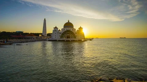4K Timelapse of Malacca Straits Mosque during sunset Stock Footage 115688497