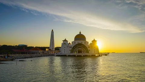 4K Timelapse of Malacca Straits Mosque during sunset. Stock Footage 115690102