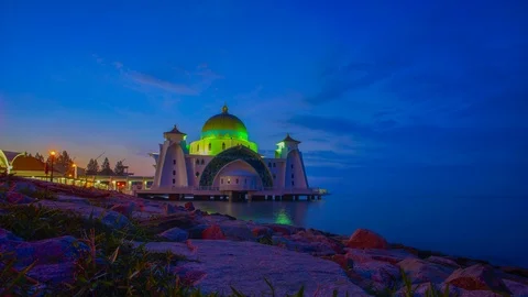 4K Timelapse of Malacca Straits Mosque during sunrise. Stock Footage 115712386