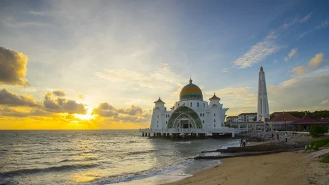 4K Timelapse of Malacca Straits Mosque during sunset Stock Footage 115729874