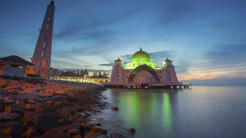 4K Timelapse of Malacca Straits Mosque during sunrise. Stock Footage 118731907