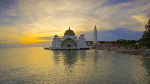 4K Timelapse of Malacca Straits Mosque during sunrise Stock Footage 118738588