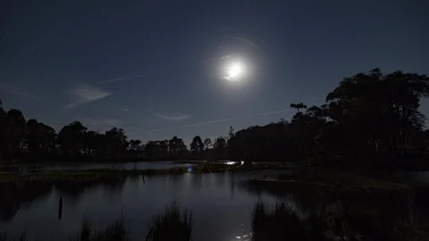 4K Timelapse of Moon rising over a lagoon Stock Footage 89859960