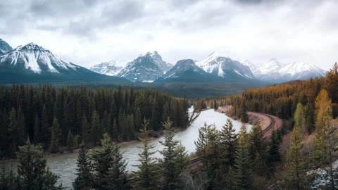 4K Timelapse from Morant's curve in Bow Valley, Banff National Park, Alberta Stock Footage 246975151
