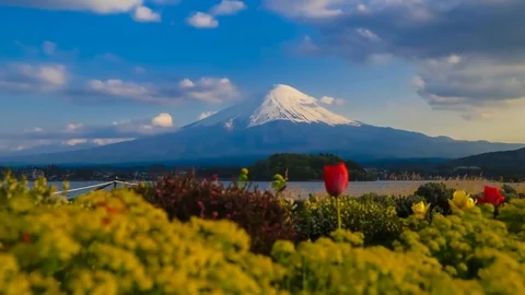 4K Timelapse Mount Fuji, view from Lake Kawaguchiko, Japan Stock Footage 72113630