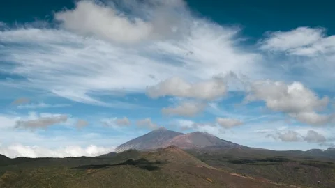 4K Timelapse of Mount Teide with Cumulus Clouds and High Sky Stock-Footage 314264036