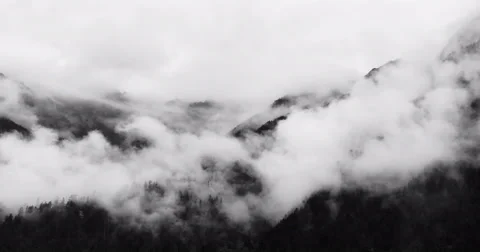 4k timelapse mountain mist rising in the morning,fog trees,Bomi County,tibet. Stock Footage 45700687