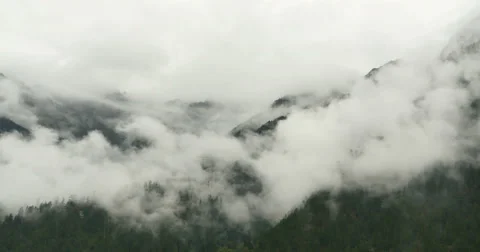 4k timelapse mountain mist rising in the morning,fog trees,Bomi County,tibet. 库存影片 62473567