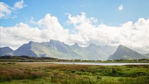 4K Timelapse of Mountains and Clouds in Lofoten, Norway – Landscape Promo Stock Footage 318645326