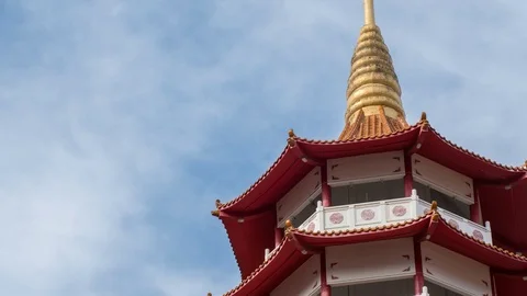 4K timelapse moving cloud over Chinese temple pagoda Stock Footage 121231436