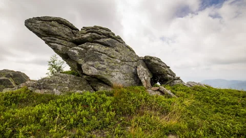 4K Timelapse of moving clouds above turtle stone, Low Tatras, Slovakia Stock Footage 146751276