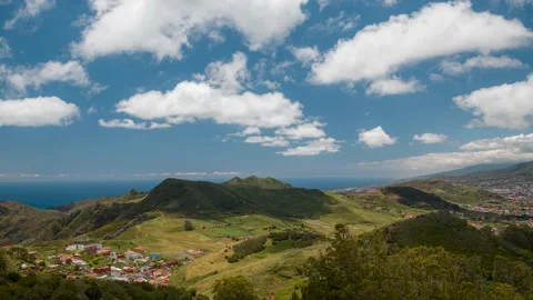 4K Timelapse of Moving Clouds Over Las Mercedes Village and Green Hills Tenerife 動画素材 314216973