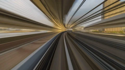 4K Timelapse of moving train at sunset, Tokyo, Japan Video stock 63803502