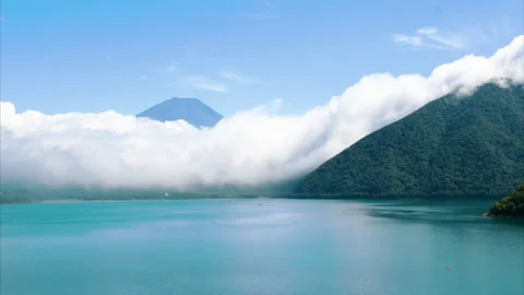 4K Timelapse of Mt Fuji Over Lake Motosu, Japan Stock Footage 133155546