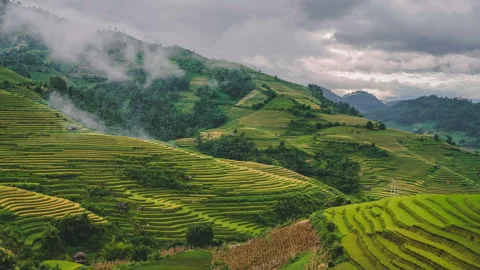 4K Timelapse Mu Cang Chai, Northern Vietnam, Rice terraces, rice paddies valley Stock Footage