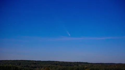 4k timelapse with night sky and Tsuchinshan-Atlas comet. Stock Footage 288423505