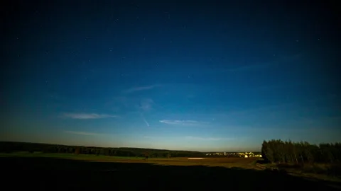 4k timelapse with night sky and Tsuchinshan-Atlas comet. Stock Footage 288424189