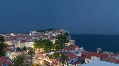 4K+ Timelapse of Night-time Lighting Storm over Pile Gate in Old Town Dubrovnik Stock Footage 68220081