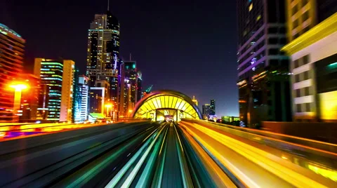 4K TimeLapse - night view Dubai metro Stock Footage 43670727