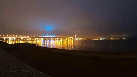 4k timelapse nightview with West Speed Diametr road in fog, Russia Stock Footage 122127724