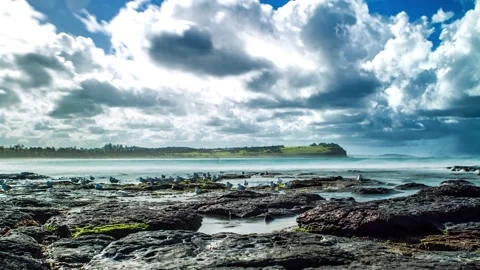4K Timelapse Ocean, Birds &amp; Clouds - Byron Bay Australia Stock Footage 139163962