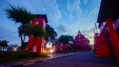 4k Timelapse of old historical red building in Malacca Stock Footage 101667510